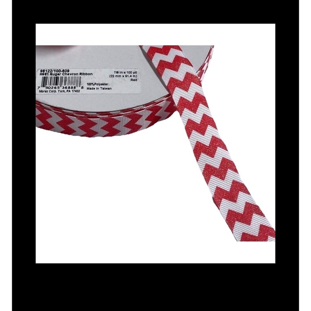 Morex  Red Sugar Chevron Ribbon 7/8" x 100 Yards Zig Zag Glitter 98122/100-609